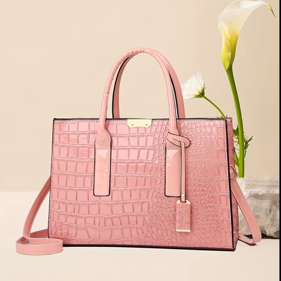 Handbags - Pink Croc-Embossed Tote Bag